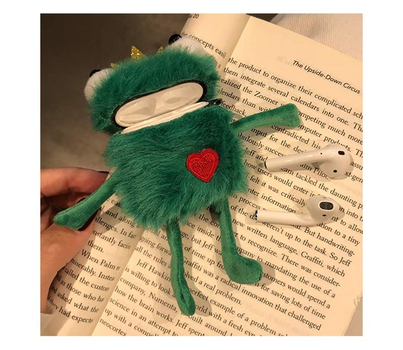 SGVAHY Furry Case for AirPods 1&2 Funny Cute 3D Cartoon Plush Design Frog Soft Warm Fluffy Cover with Keychain Kawaii Anti-Fall Protective Case Women Girls - Image 3